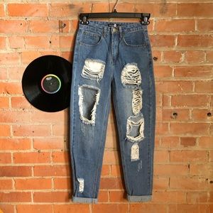 High Waisted Ripped Mom Jeans